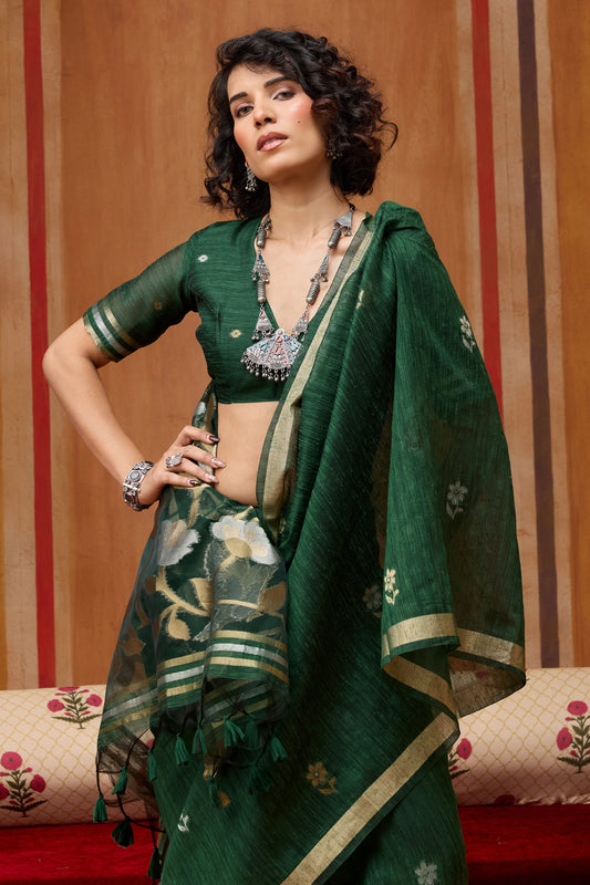 Green Woven Munga Organza Silk Saree-SAR11949_2_SareeButa.com
