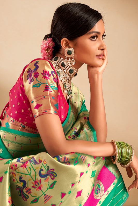 Green Woven Paithani Saree-ZB134715_2_SareeButa.com