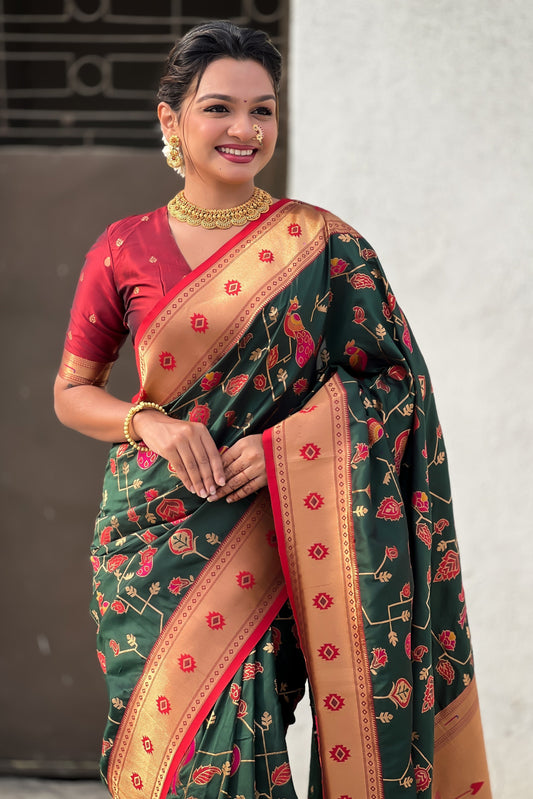 Green Woven Paithani Silk Saree-ZB134832_2_SareeButa.com
