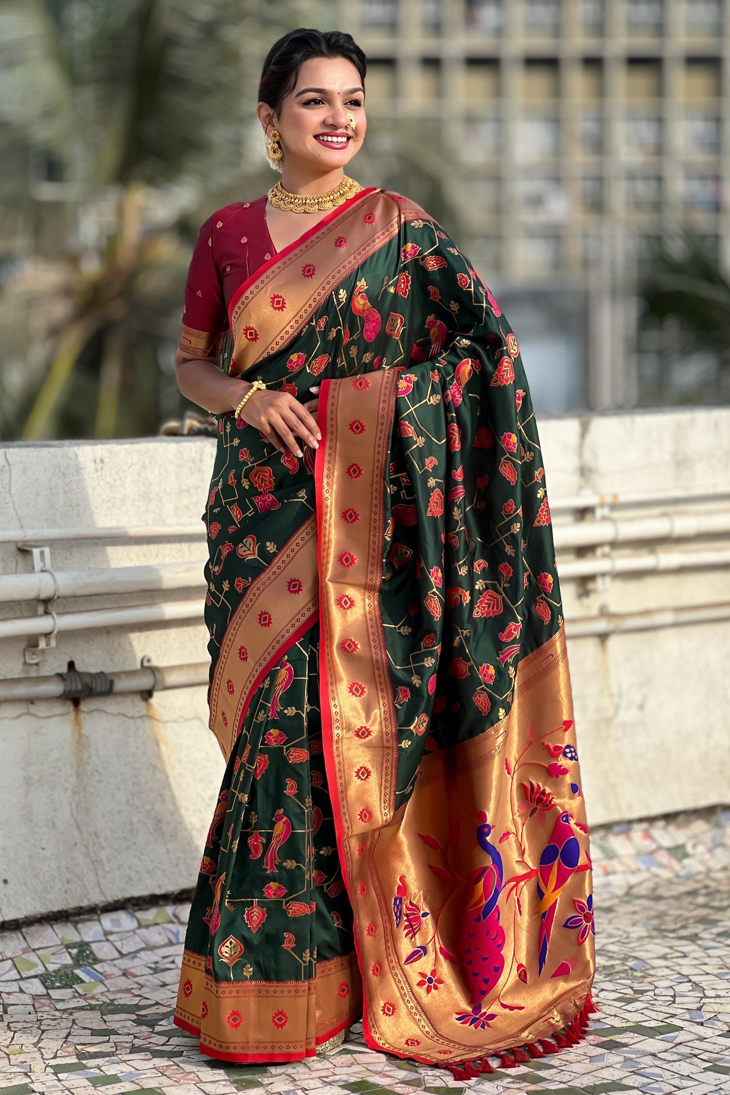 Green Woven Paithani Silk Saree-ZB134832_4_SareeButa.com