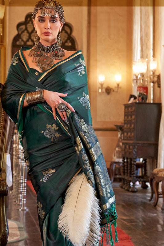 Green Woven Satin Silk Saree-ZB134014_2_SareeButa.com