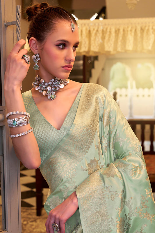 Green Woven Satin Silk Saree-ZB134408_2_SareeButa.com