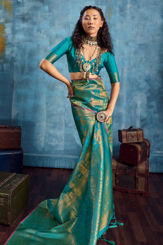 Green Woven Silk Saree-SAR12379_2_SareeButa.com