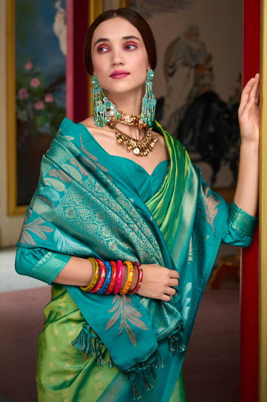 Green Woven Silk Saree-ZB133607_2_SareeButa.com