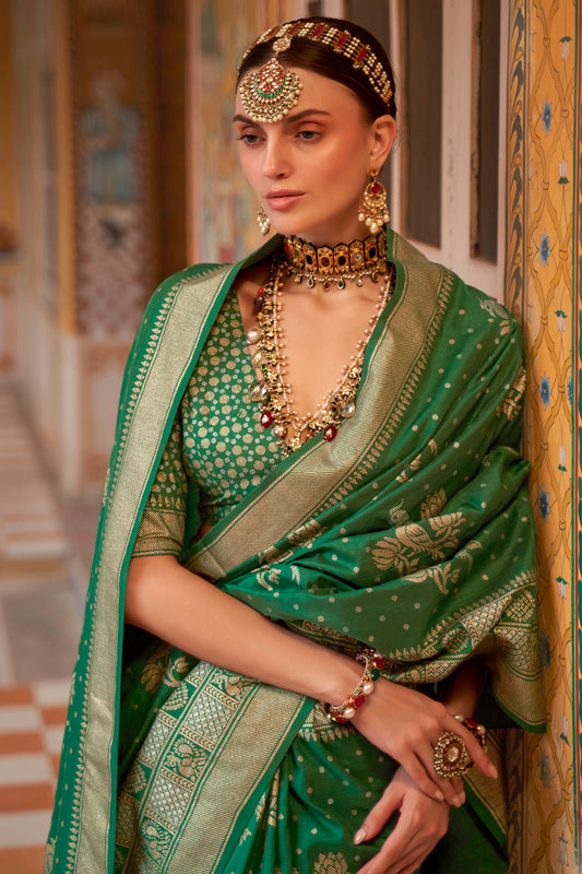 Green Woven Silk Saree-ZB133831_2_SareeButa.com