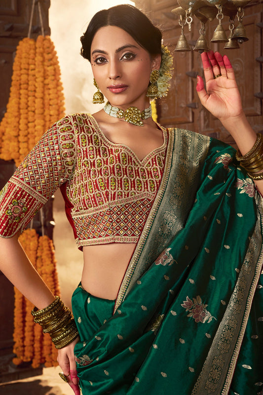 Green Woven Silk Saree With Lace Border-ZB134634_2_SareeButa.com