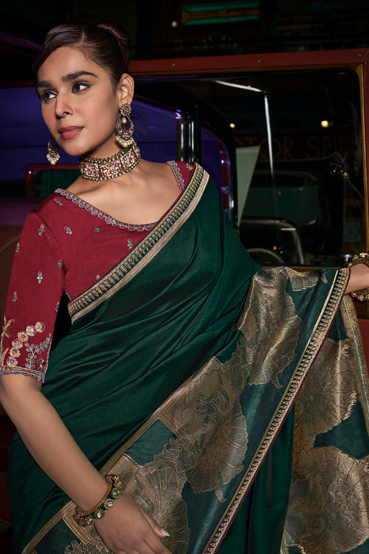 Green Woven Silk Saree With Lace Border-ZB134668_2_SareeButa.com