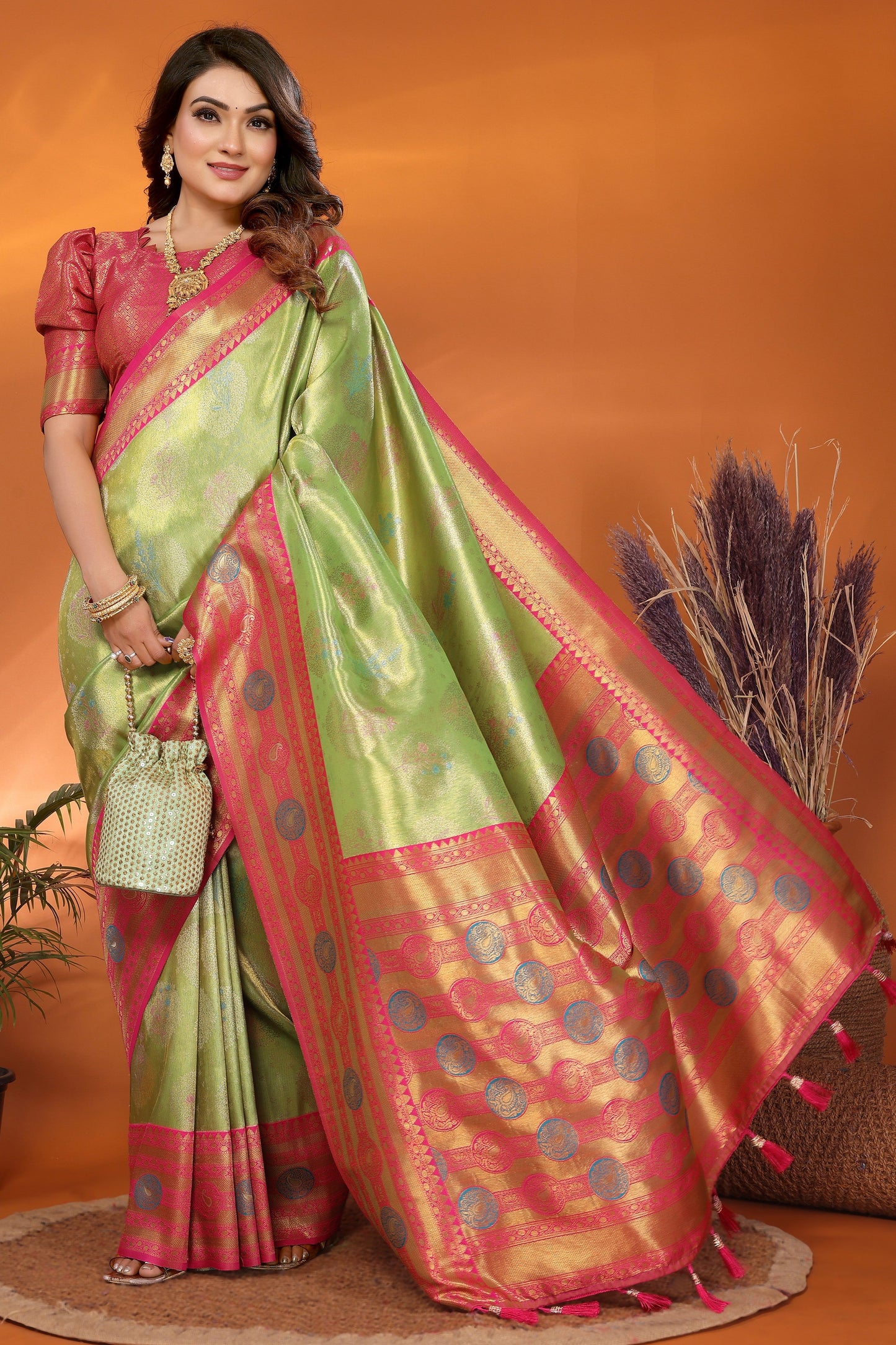 Green Woven Tissue Silk Paithani Saree-ZB134821_4_SareeButa.com