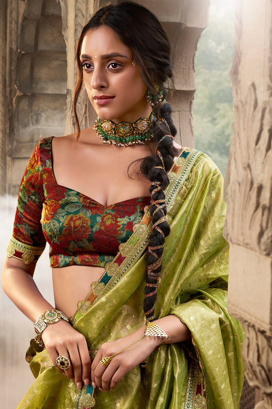 Green Woven Tissue Silk Saree With Lace Border-ZB134642_2_SareeButa.com