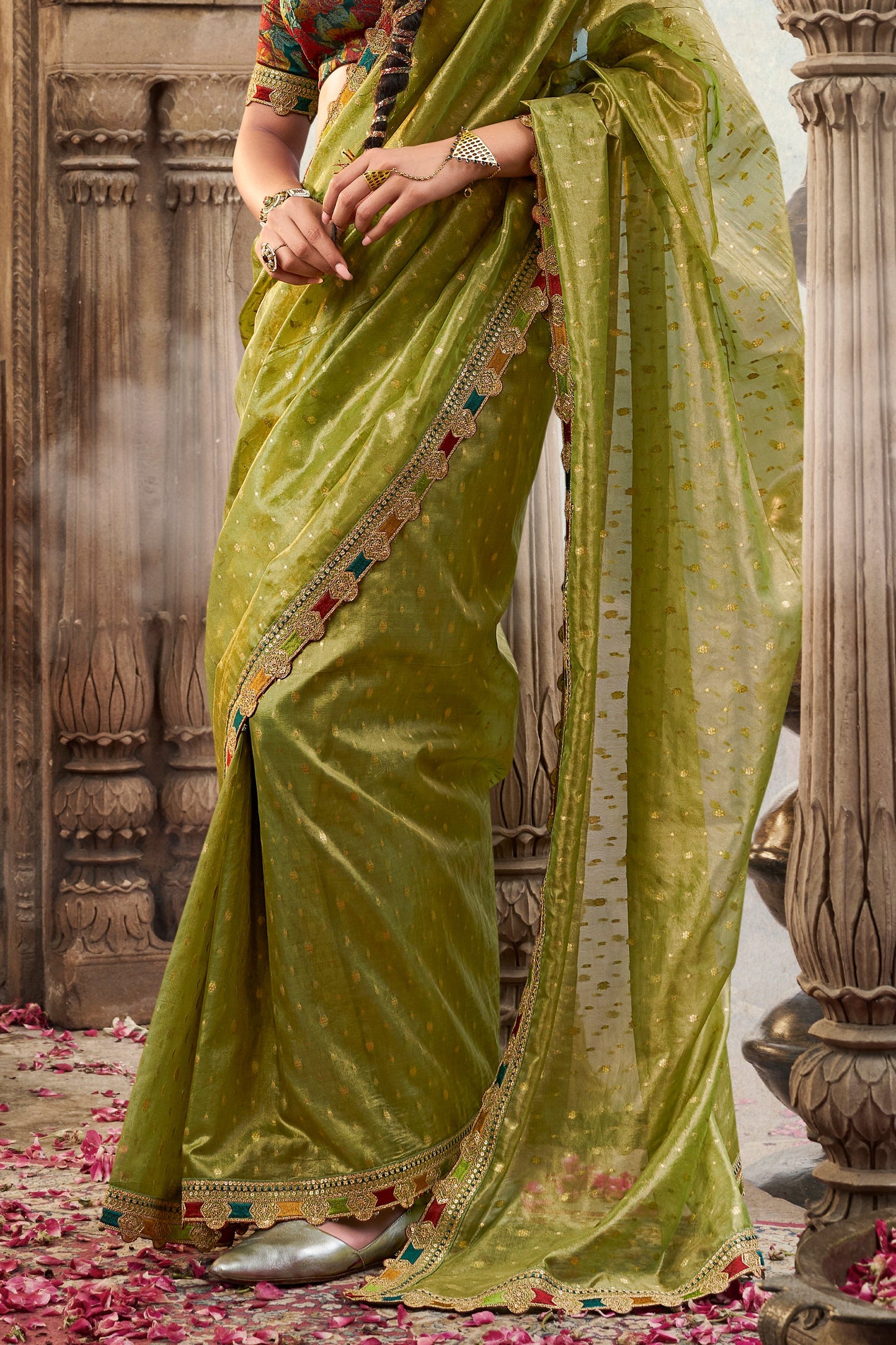 Green Woven Tissue Silk Saree With Lace Border-ZB134642_4_SareeButa.com