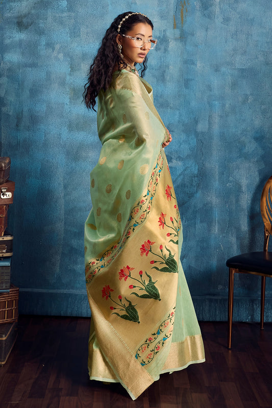 Green Woven Zari Tissue Saree-SAR12352_2_SareeButa.com