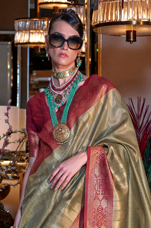 Green Woven Zari Tissue Saree-ZB134144_2_SareeButa.com