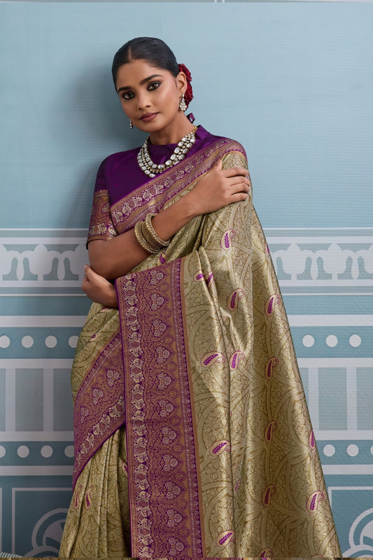 Green and Purple Woven Kanjivaram Silk Saree-SAR10377_2_SareeButa.com