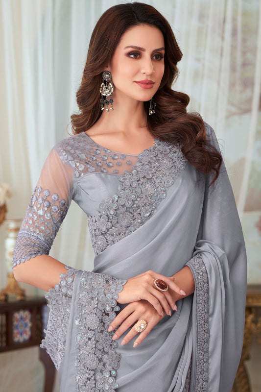 Grey Embroidered Silk Saree-ZB133204_2_SareeButa.com