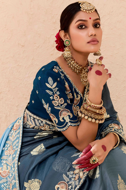 Blue Embroidered Silk Saree-ZB133287_2_SareeButa.Com