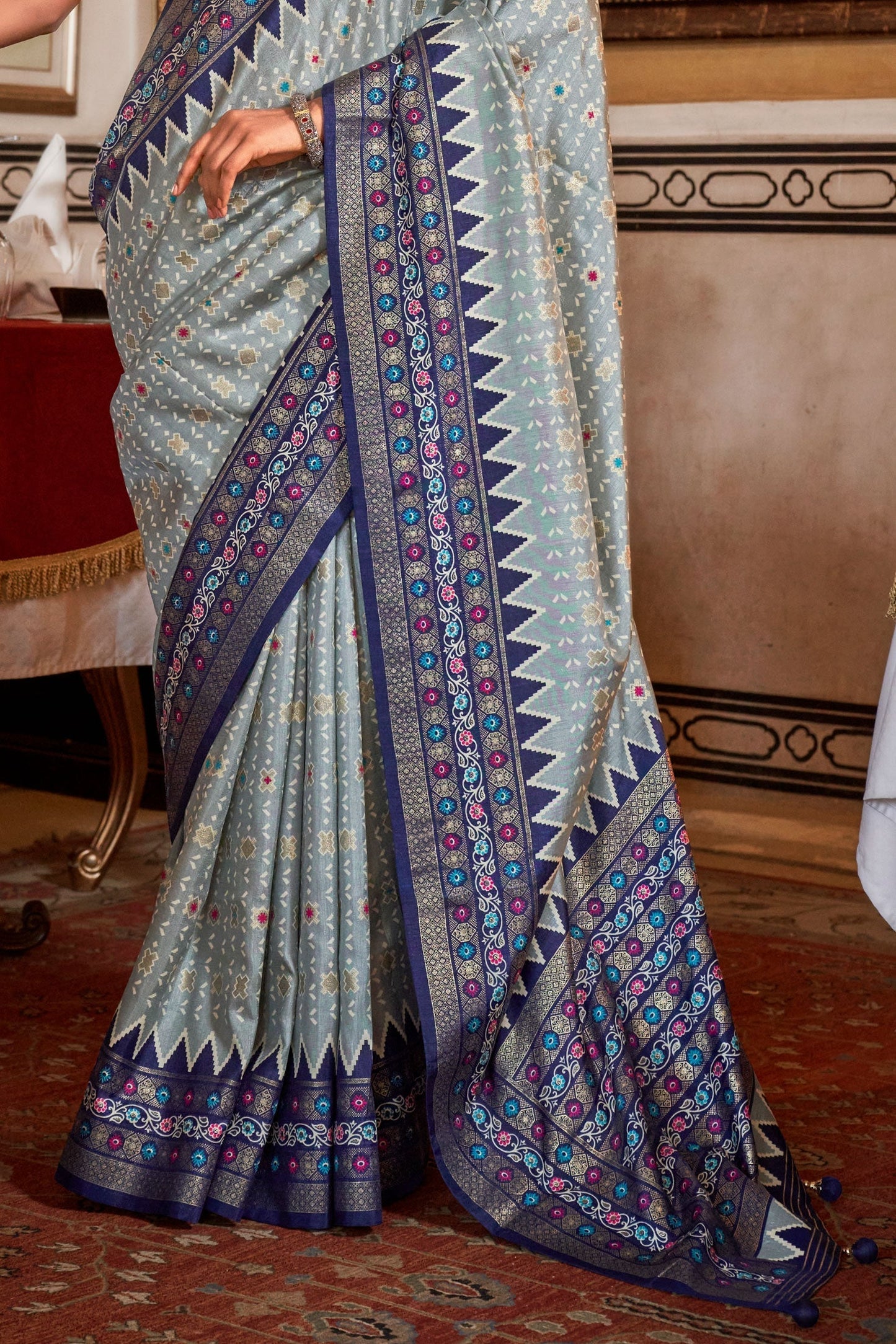 Grey Printed Patola Silk Saree-ZB133123_3_SareeButa.com