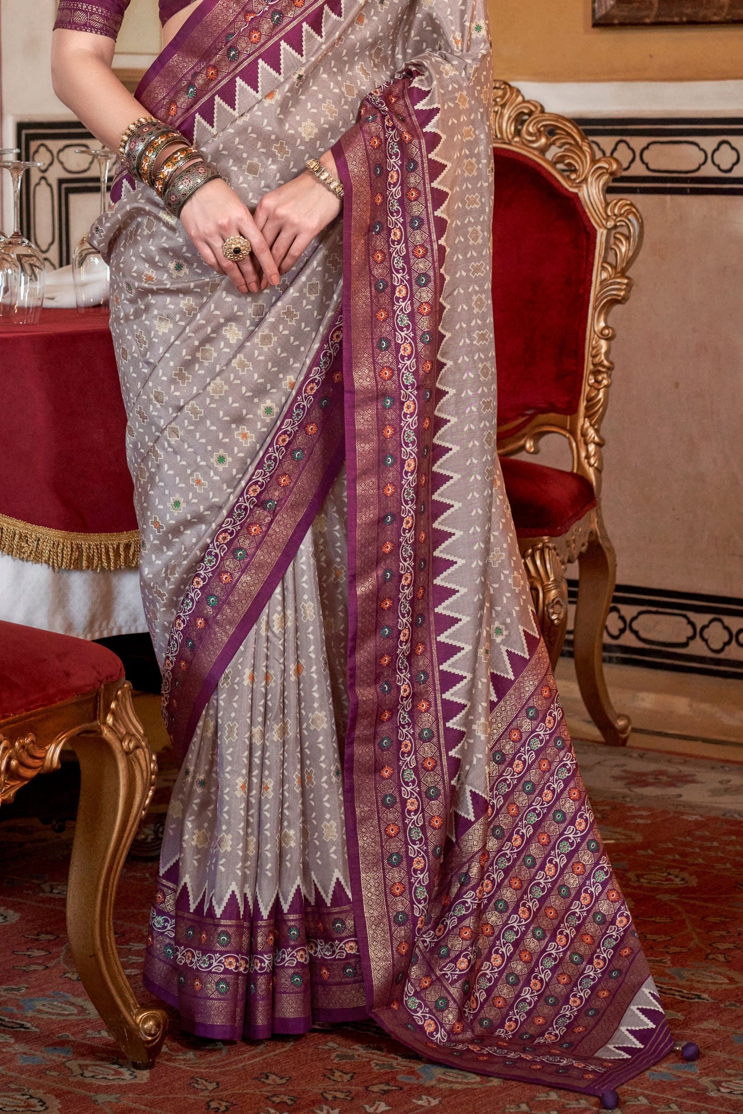 Grey Printed Patola Silk Saree-ZB133150_3_SareeButa.com