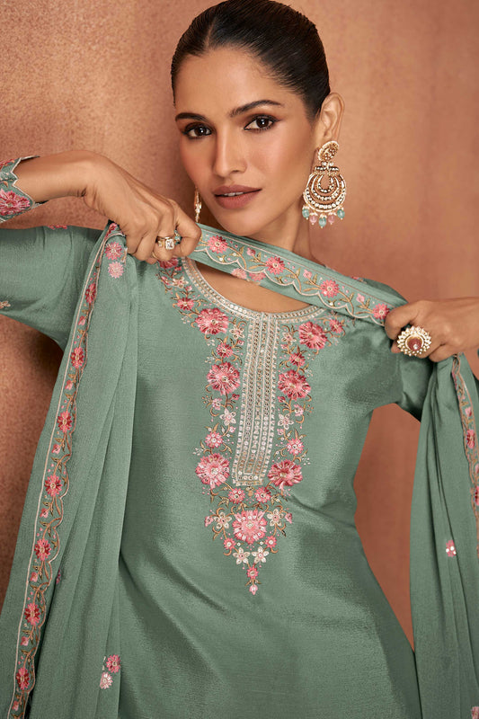 Grey Readymade Embroidered Chinon Suit-SS521_2_SareeButa.com