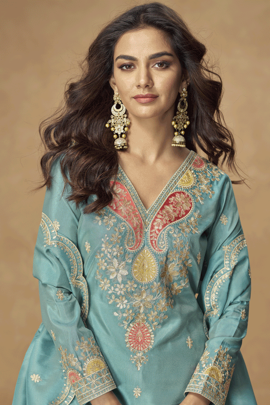 Grey Readymade Heavy Work Silk Suit-SS689_2_SareeButa.com