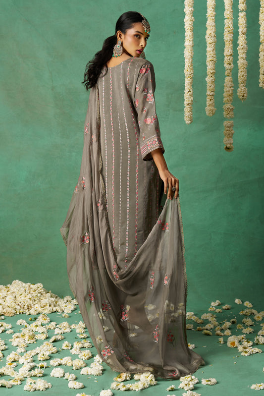 Grey Unstitched Embroidered Organza Salwar Suit-SS182_2_SareeButa.com