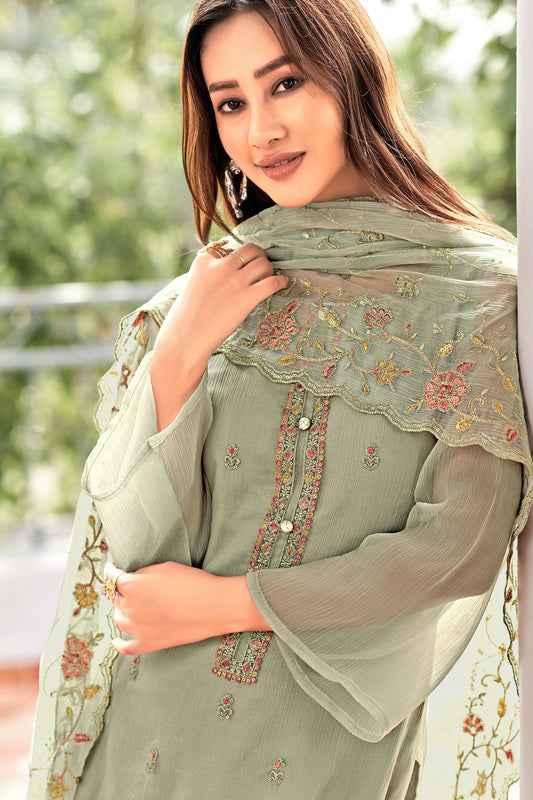 Grey Unstitched Embroidered Chiffon Organza Suit-SS193_2_SareeButa.com