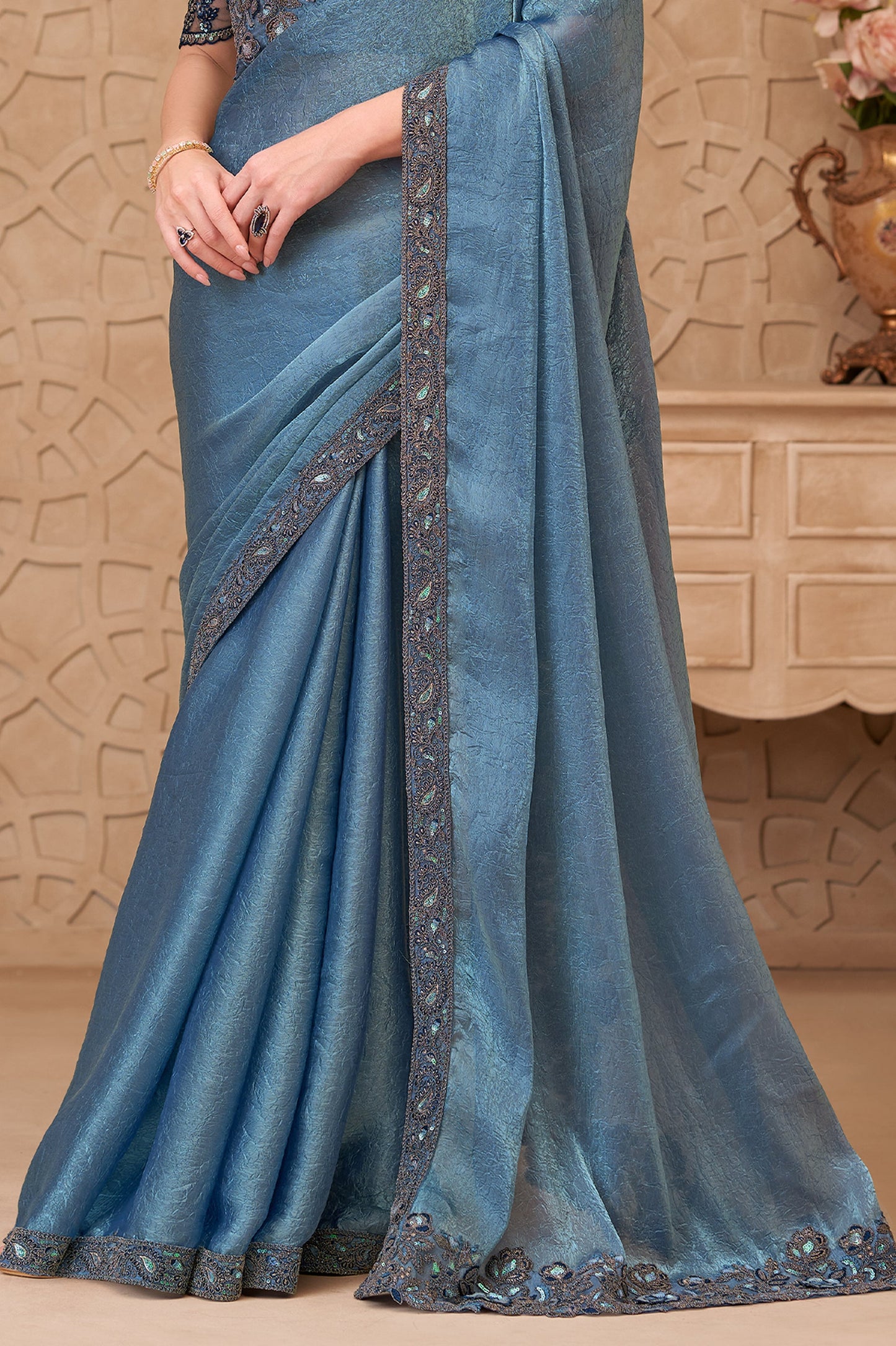 Grey Embroidered Crush Satin Georgette Saree-SAR10587_4_SareeButa.com