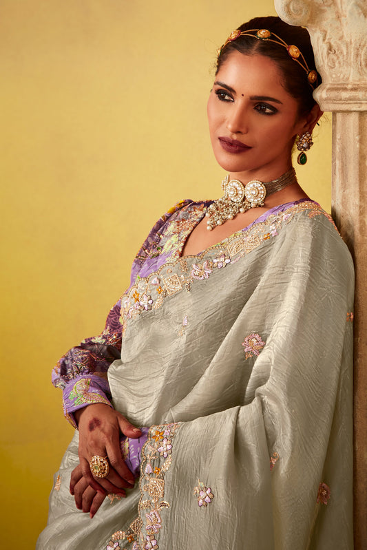 Grey Embroidered Glass Tissue Saree-ZB133814_2_SareeButa.com