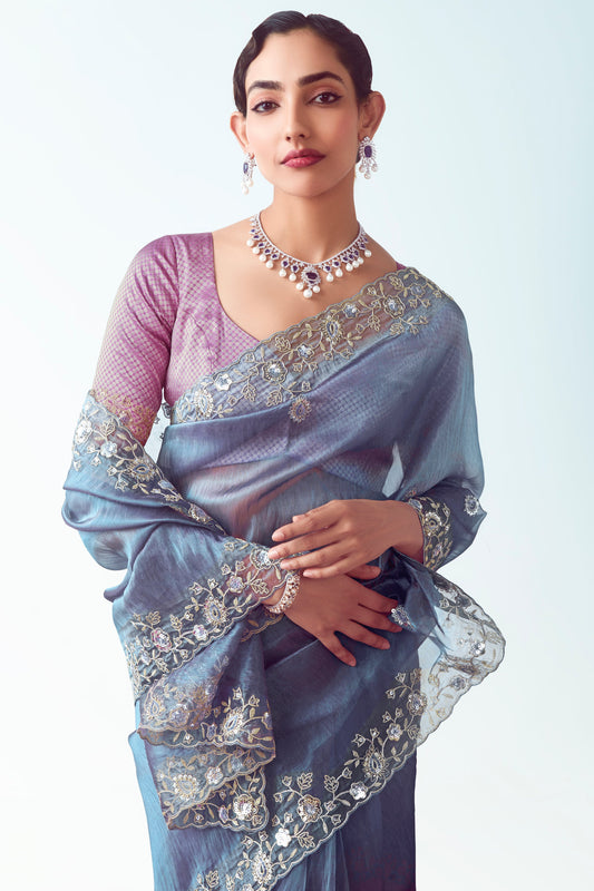 Grey Embroidered Organza Saree-ZB134778_2_SareeButa.com