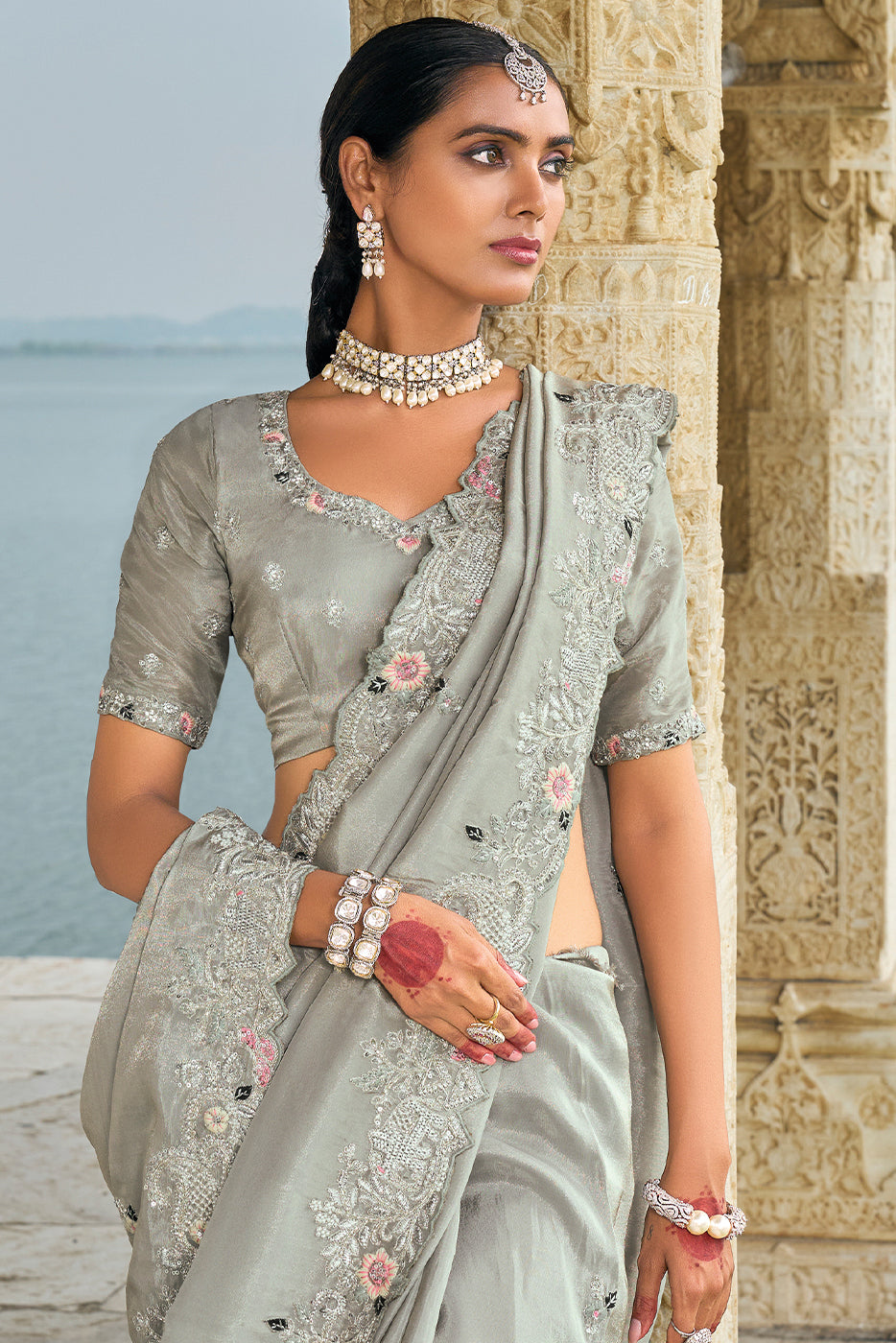 Grey Heavy Work Banarasi Saree-ZB133463_4_SareeButa.com
