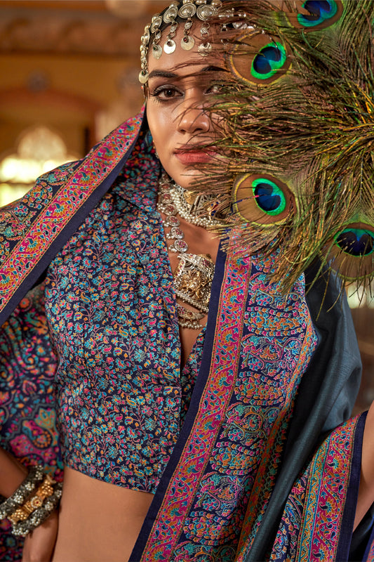 Grey Jamewar Printed Viscose Silk Saree-SAR10172_2_SareeButa.com