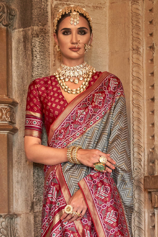 Grey Printed Viscose Silk Saree-ZB133501_2_SareeButa.com