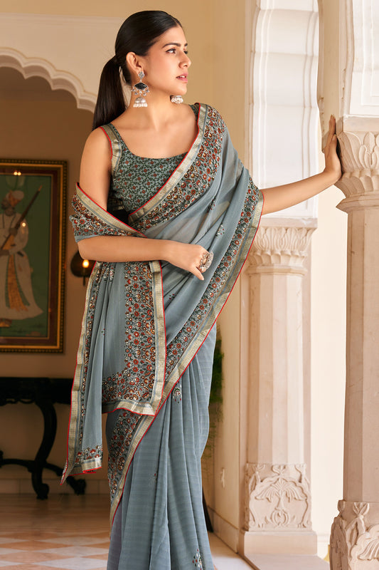 Grey Printed Georgette Saree-SAR10156_2_SareeButa.com