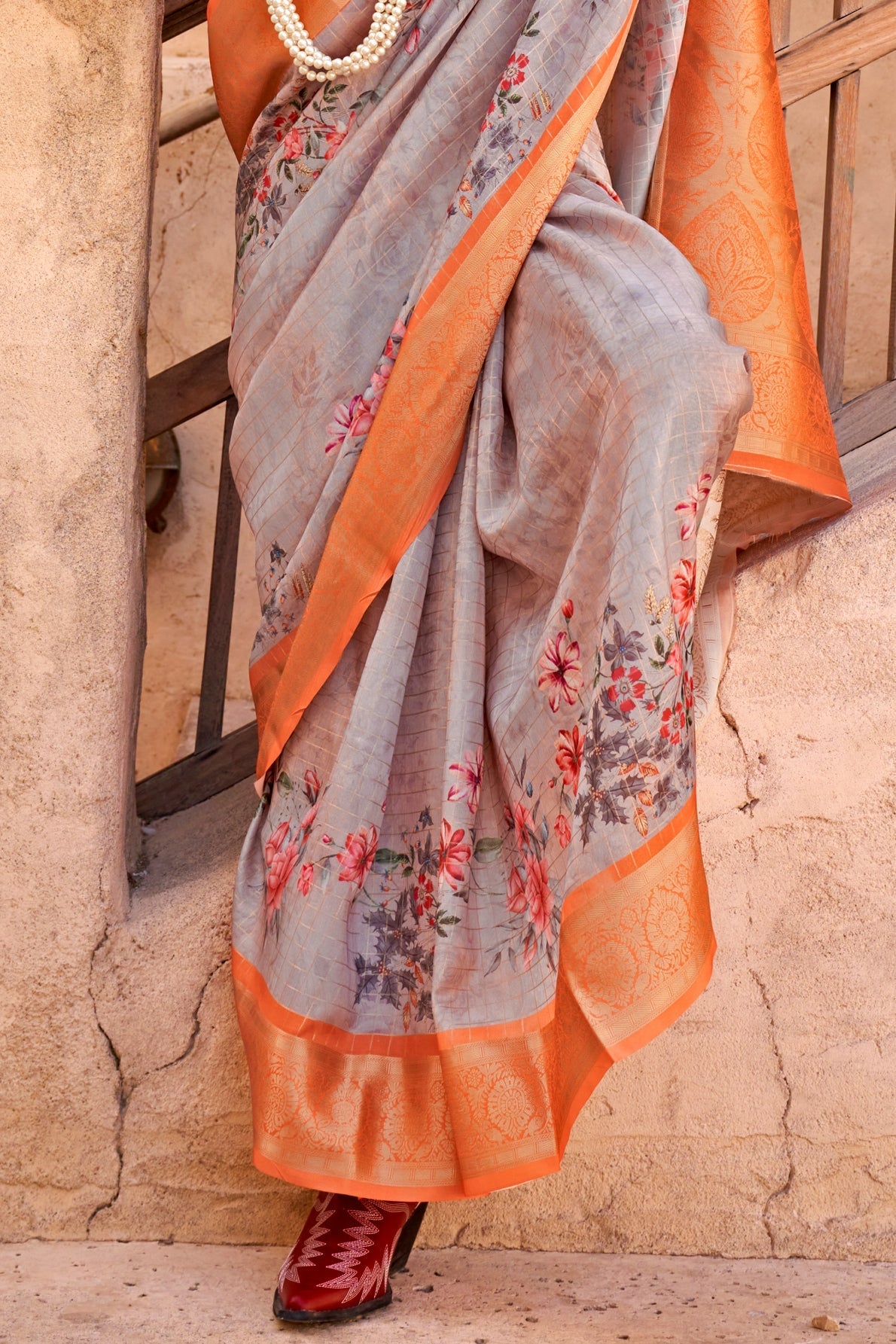 Grey Printed Georgette Saree with Jacquard Border-ZB133531_4_SareeButa.com