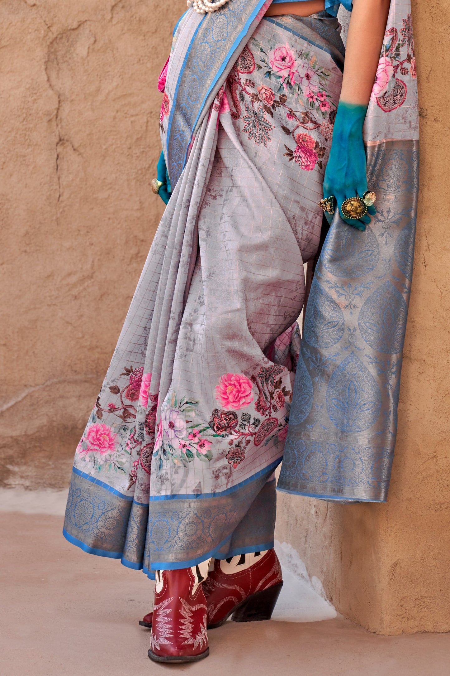 Grey Printed Georgette Saree with Jacquard Border-ZB133532_4_SareeButa.com
