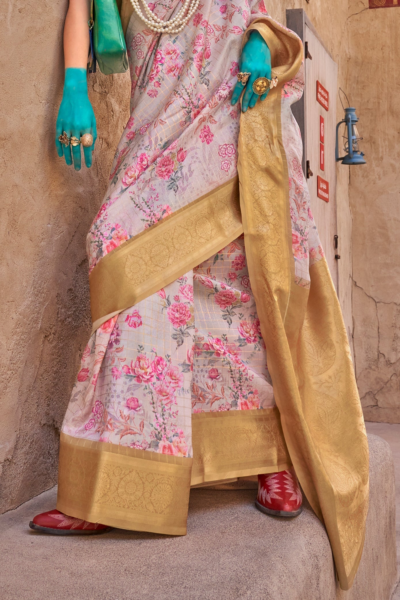 Grey Printed Georgette Saree with Jacquard Border-ZB133534_4_SareeButa.com