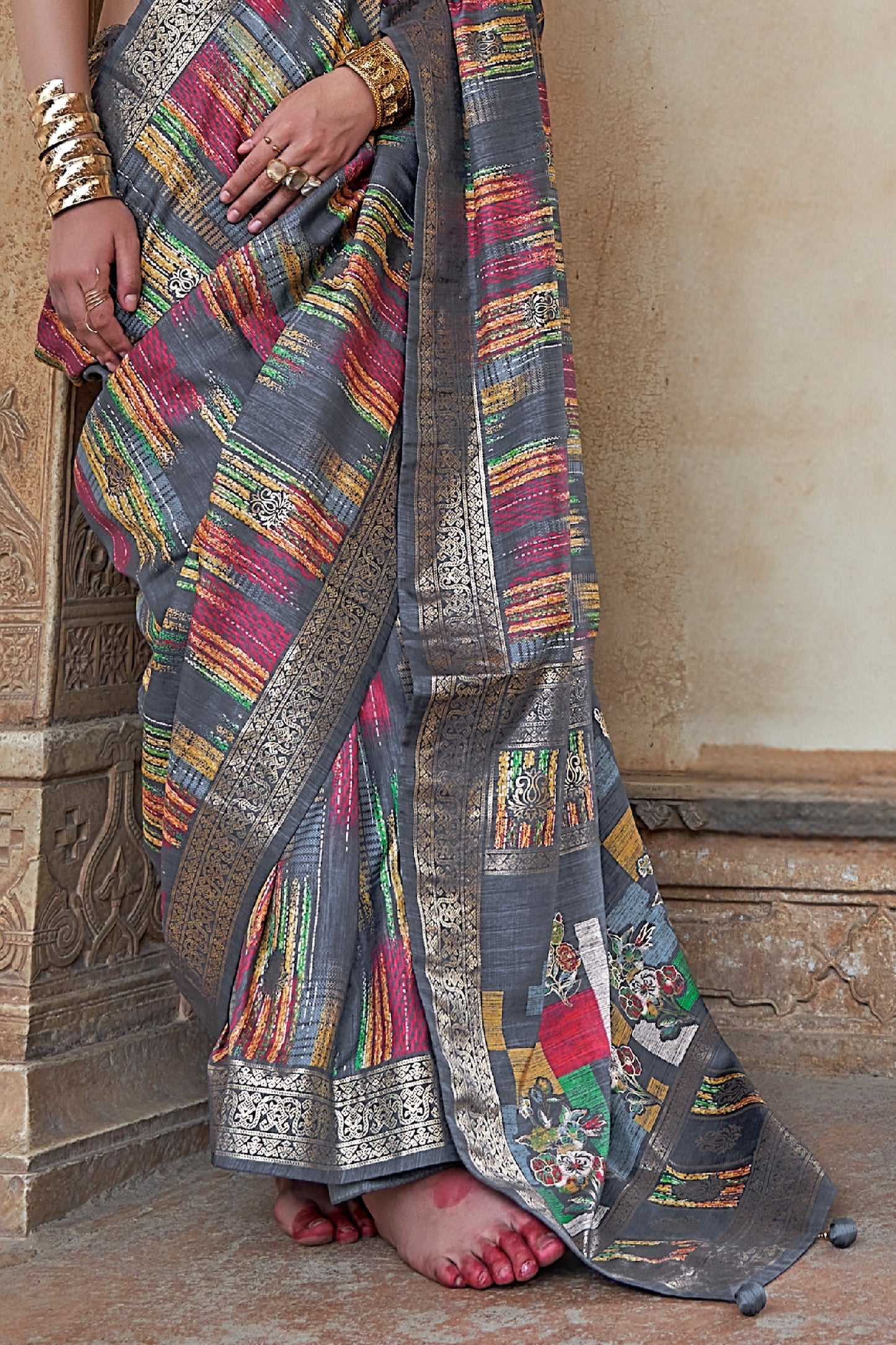 Grey Printed Patola Silk Saree-SAR11308_4_SareeButa.com