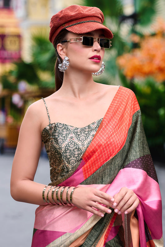 Grey Printed Satin Crepe Saree-ZB134008_2_SareeButa.com