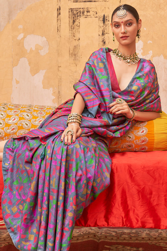 Grey Printed Silk Saree-ZB134544_2_SareeButa.com