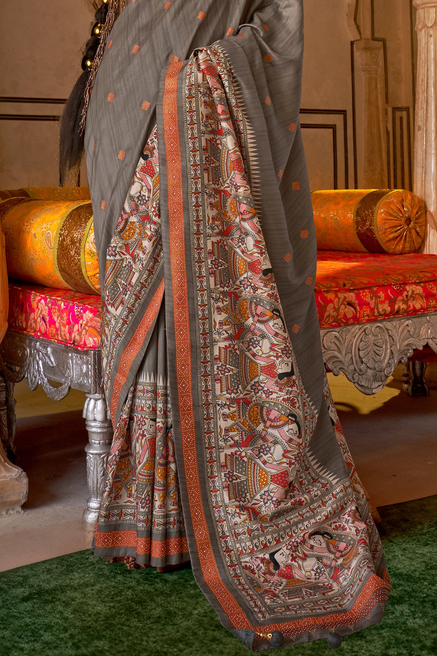 Grey Printed Viscose Silk Saree-SAR10086_4_SareeButa.com