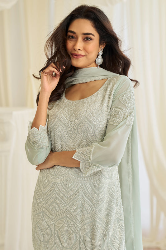 Grey Readymade Bead Work Georgette Suit-SAR11527_2_SareeButa.com
