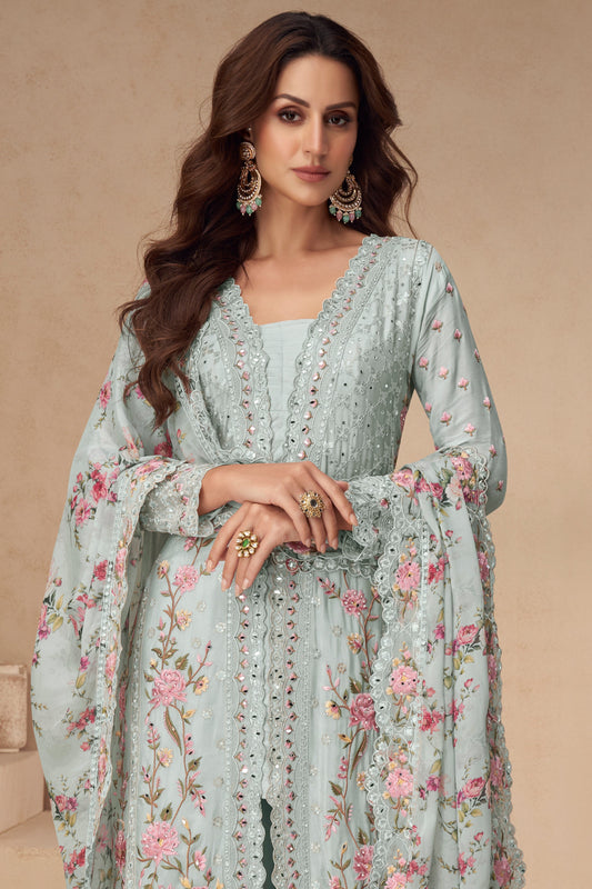 Grey Readymade Chinon Silk Palazzo Suit-SS564_2_SareeButa.com