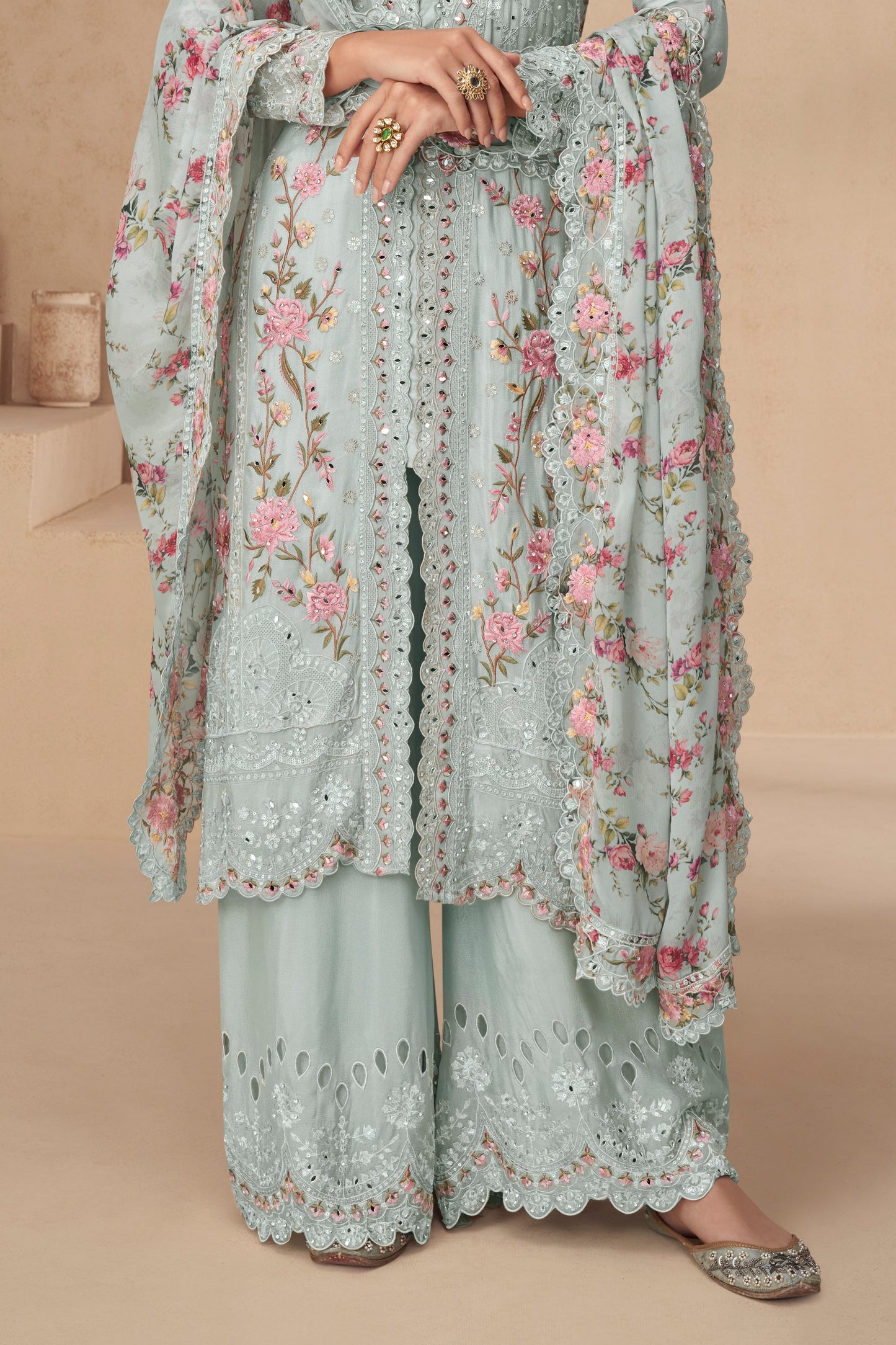 Grey Readymade Chinon Silk Palazzo Suit-SS564_3_SareeButa.com