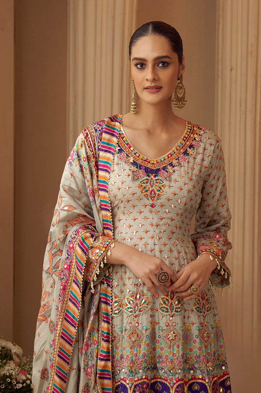 Grey Readymade Embroidered Satin Crepe Anarkali Suit-SAR11545_2_SareeButa.com