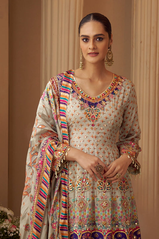 Grey Readymade Embroidered Satin Crepe Anarkali Suit-SAR11545_2_SareeButa.com