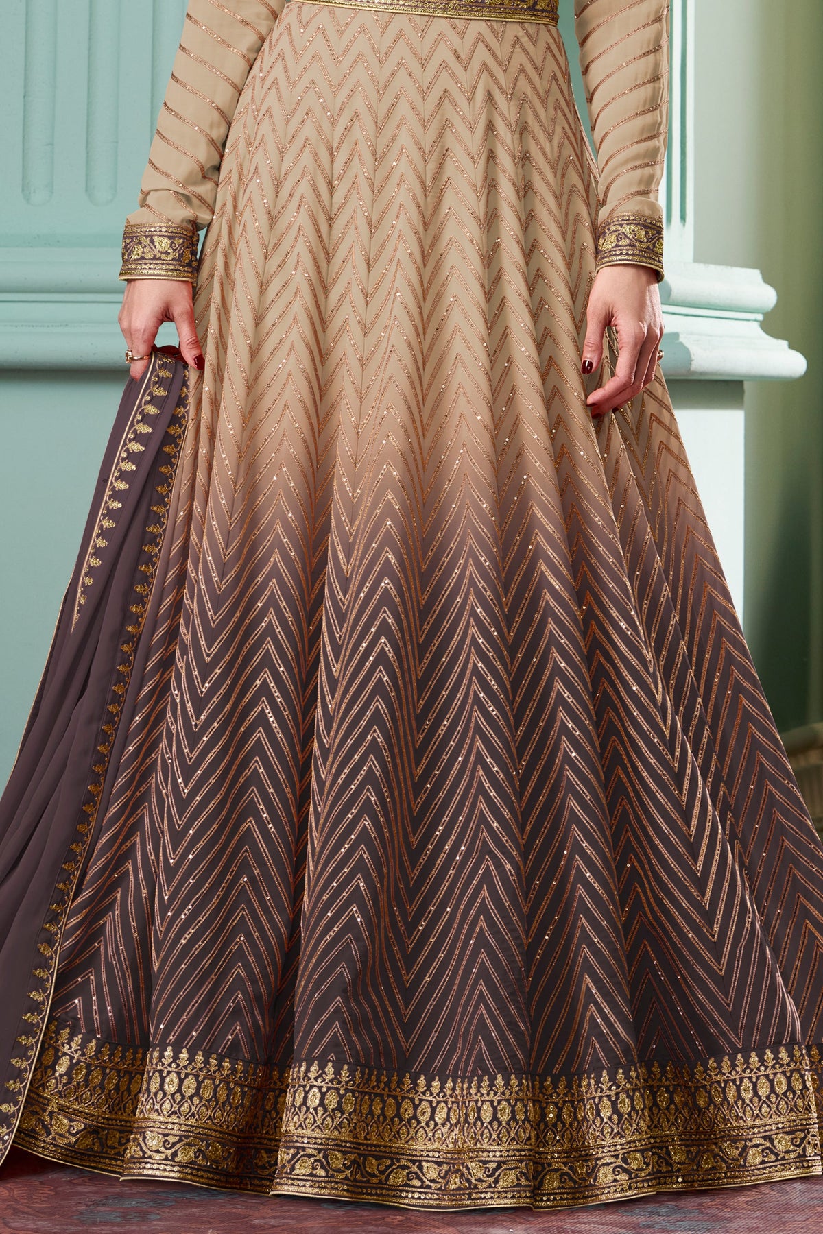 Grey Readymade Georgette Gown with Dupatta-SS575_3_SareeButa.com