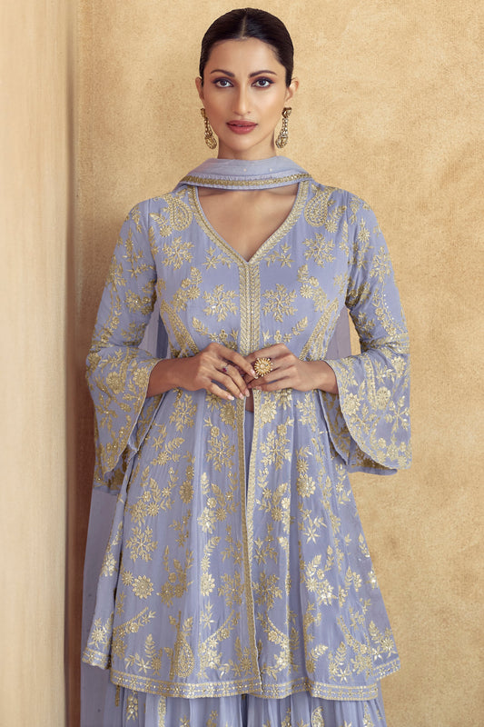 Grey Readymade Georgette Sharara Suit-SS605_2_SareeButa.com