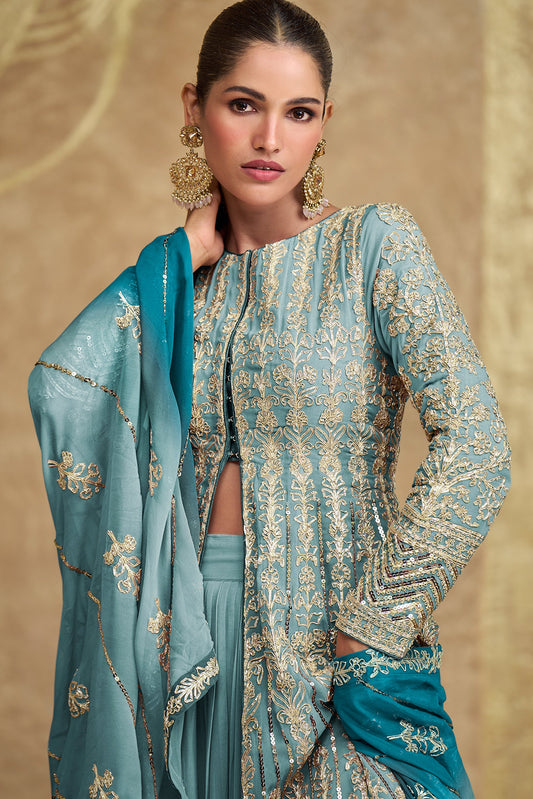 Grey Readymade Heavy Work Georgette Skirt Suit-SS614_2_SareeButa.com