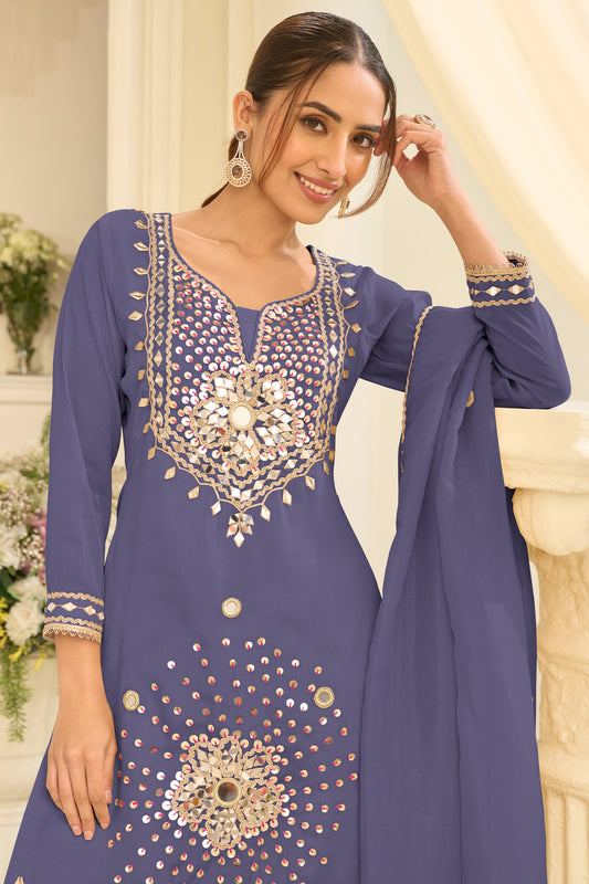 Grey Readymade Mirror Work Silk Sharara Suit-SAR12162_2_SareeButa.com