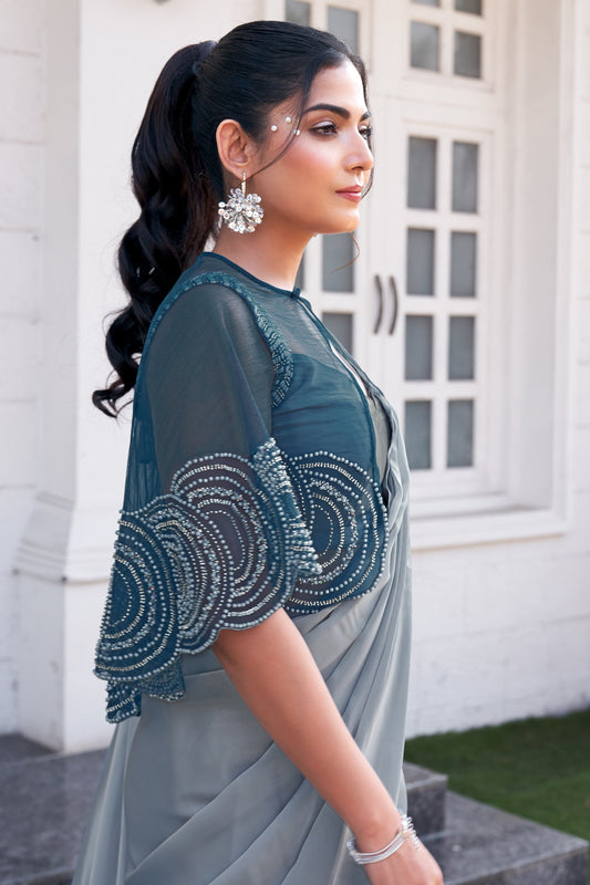 Grey Satin Silk Readymade Saree with Stitched Blouse-ZB133990_2_SareeButa.com
