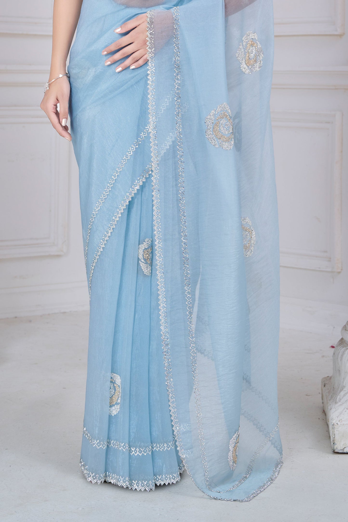 Grey Stone Work Organza Saree-SAR10767_5_SareeButa.com